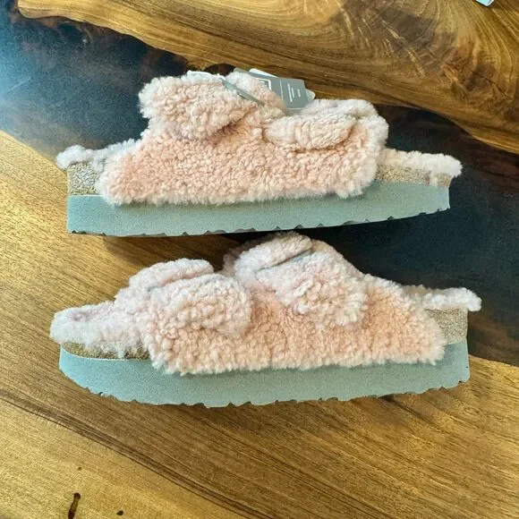 NWT Papillio Birkenstock Arizona Big Buckle Teddy Platform Crystal Rose Size 37 - Picture 6 of 9